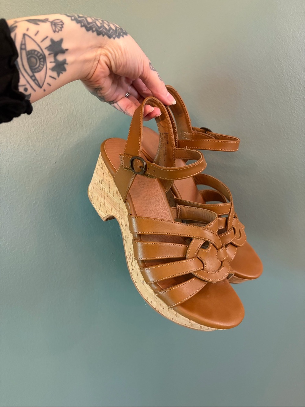 BareTraps Tan Woven Leather Platform Wedges